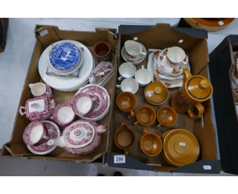 A Collection of Royal Worcester coffee ware, Masons red & white tea ware, cups & saucers, plates etc (2 trays)