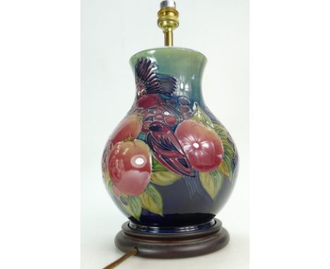 Moorcroft Finch and Berry design lamp base, height 35cm