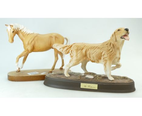 Beswick Matte Palomino Horse on wood plinth and Beswick The Retriever on oval ceramic base. (2)