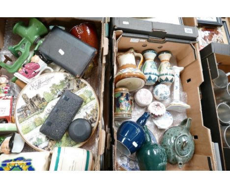 A mixed collection of items to include Sylvac vases, Myatt jug, Spode, Masons, drawing instruments etc (2 trays)