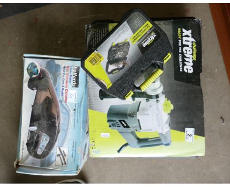 Challenge extreme 1050w Rotary hammer drill and 70 Piece titanium driver set, with a Holfords twin motor car vacuum cleaner (