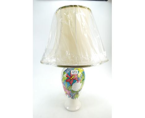 A Moorcroft Tropicana Oak lampbase, with shade (D18). 1st in quality . Height 30.5cm to light fitting 