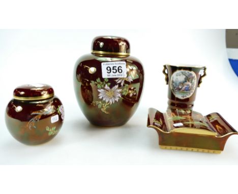 A collection of Carlton Ware to include a large ginger jar ( 17cm height) and a smaller ginger jar, a vase and a trinklet box