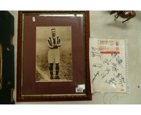Framed print of Sir Stanley Matthews and Stoke City V Walsall executive box ticket and associated signed sheet from 31st Janu