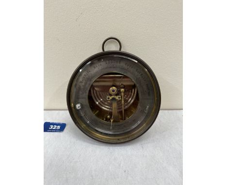 A 19th century brass aneroid barometer with thermometer. 5' diam.