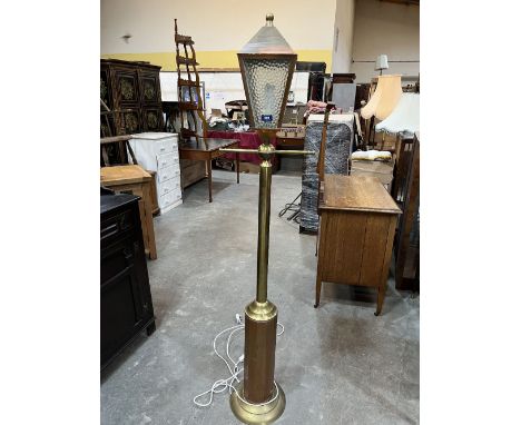 A brass and copper lamp standard in the form of a street lamp. 67' high
