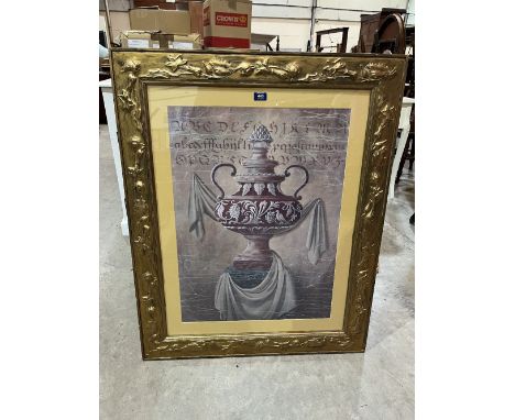 A gilt framed print of an urn with drapery. The frame 42' x 32½'