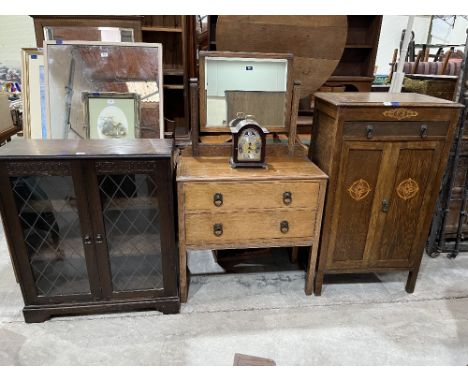 Eight items of miscellaneous furniture; a mirror; two prints and a mantle clock (12)