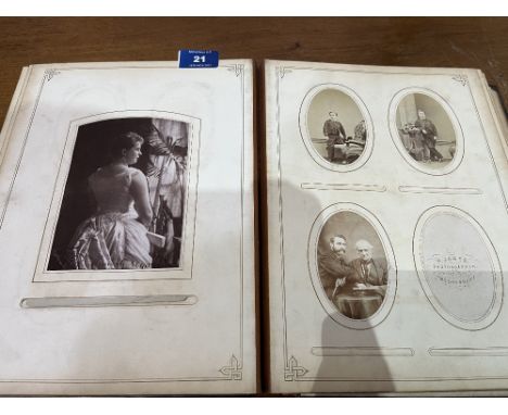 A Victorian leather album of photographs to include a signed portrait of Pauline Kramer the opera singer