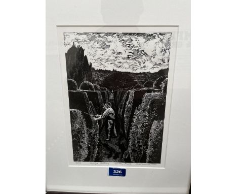 BETTY PENNELL. BRITISH Bn. 1930 Hedge Cutting. Signed, inscribed, dated 1982 and numbered 8/50. Wood engraving 11' x 8'