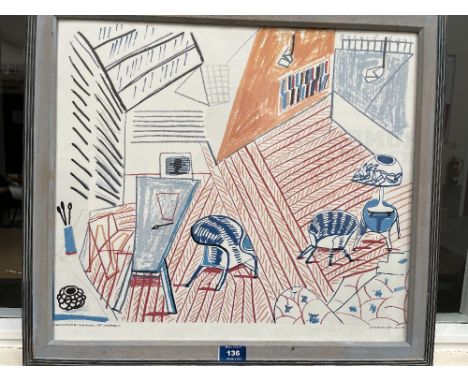 DAVID HOCKNEY. BRITISH Bn. 1937 Pembroke Studio with Blue Chair and Lamp. Colour Lithograph after Hockney and Tyler Graphics 