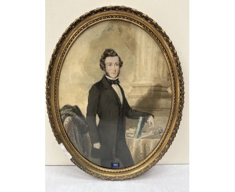 ENGLISH SCHOOL. 19TH CENTURY  Portrait of a gentleman. Indistinctly signed. Watercolour 23' x 17' oval
