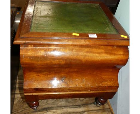 A Victorian mahogany and gilt tooled leather inset hinged top commode seat