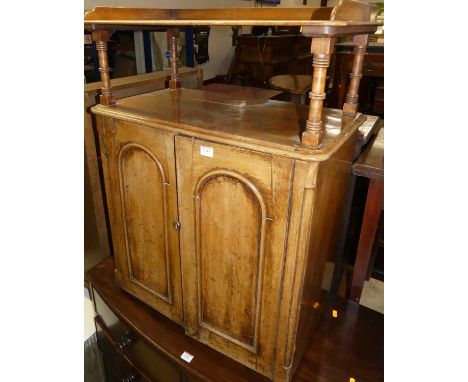 A small Victorian mahogany round cornered squat double door side cupboard, having raised shelf superstructure, width 67.5cm