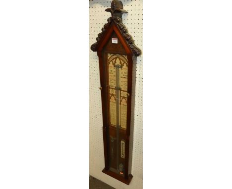 A Circa 1900 mahogany Admiral Fitzroy barometer, with typical glazed trunk door and printed inset, height 118.5cmWe would sug