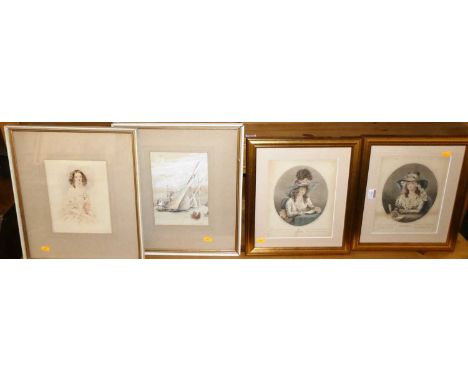 After M Ward - Pair; Hesitation and The Choice, colour mezzotints, each 26 x 20.5cm; and a 19th century English school half-l
