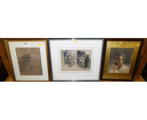 Frederick Smallfield (1829-1915) - Portrait study, watercolour, signed lower right, 27 x 21.5cm; together with two others (3)