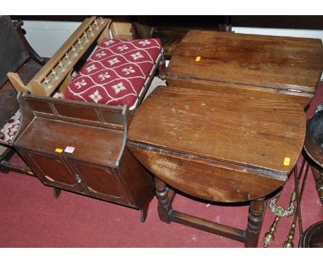 Assorted occasional furniture, to include a Victorian mahogany toilet mirror, oak stool, footstool, walnut hanging wall cabin