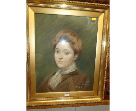 LLB - bush portrait of a young woman, pastel, signed with monogram and dated 1898 lower right 49x38cm