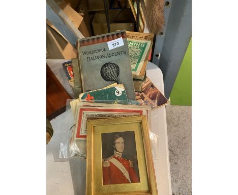 A SELECTION OF VINTAGE BOOKS AND PAMPHLETS TO INCLUDE A SMALL FRAMED PORTRAIT 