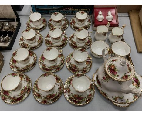A 44 PIECE COLLECTION OF ROYAL DOULTON 'OLD COUNTRY ROSES' TO INCLUDE TWELVE TRIOS A TEAPOT AND SUGAR BOWLS ETC 