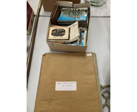 AN ALBUM CONTAINING A QUANTITY OF COLLECTABLE MATCH BOOK COVERS AND FURTHER ASSORTMENT OF VINTAGE POSTCARDS 