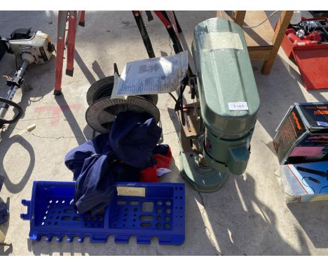 AN ASSORTMENT OF ITEMS TO INCLUDE A BENCH PILLAR DRILL AND AN EXTENSION LEAD 
