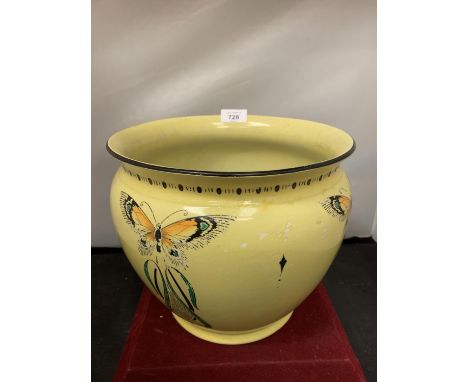 A LARGE SHELLEY PLANTER WITH BUTTERFLY DECORATION (SOME HAIRLINE CRACKS TO THE BASE (D:26CM H:22CM) 