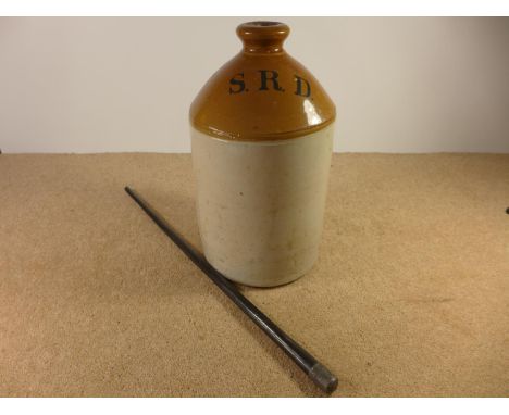 AN SRD RUM FLASK, HEIGHT 33CM AND A SILVER TOPPED BATON (2) 