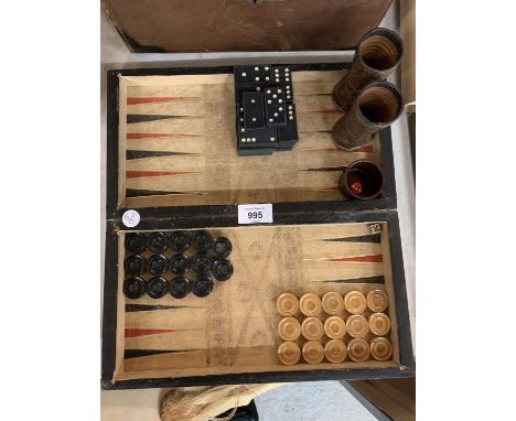 A VINTAGE BACKGAMMON SET AND DOMINOES 