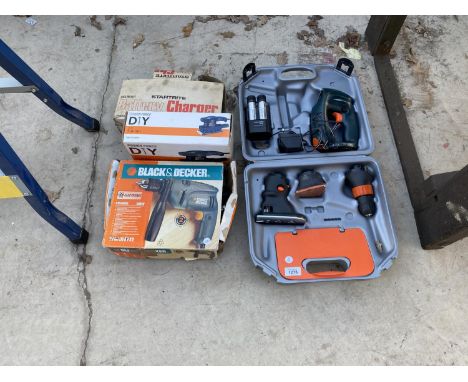 AN ASSORTMENT OF POWER TOOLS TO INCLUDE SANDERS AND DRILLS ETC 