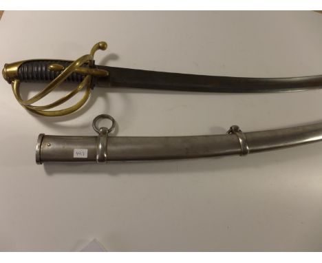 A REPLICA 1801-1815 FRENCH HUSSARS OFFICERS SWORD AND SCABBARD, 86CM BLADE 