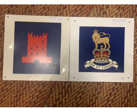 TWO ENAMEL SIGNS, 8TH INFANTRY BRIGADE AND ROYAL ARMY PAY CORPS, 30x30CM (2) 