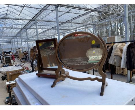 TWO VINTAGE WOODEN DRESSING TABLE MIRRORS 