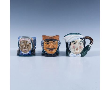 3 unique character jugs featuring a mustached colonial soldier, an elderly Slavic woman in a headscarf, and a Native American