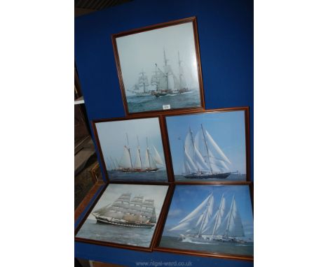 Five Beken of Cowes, Isle of Wight 'tall ship race' framed Prints, 16 1/2" x 16 1/2" including Fleutje, Kruzenshtern, Royalis