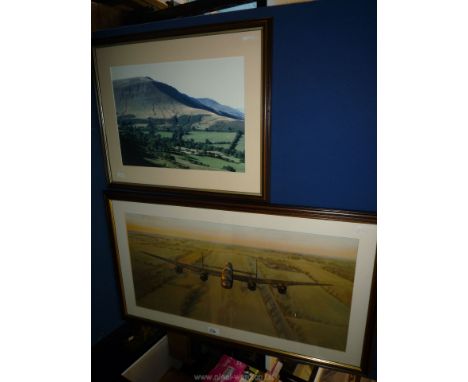 A dark framed Photograph of the hills above Hay-on-Wye; 58 cm x 43 cm. along with a dark framed A. Coulson Print of a Lancast