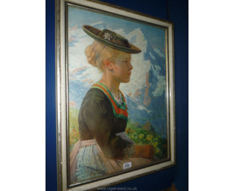 A framed Print of Austrian/German girl in costume by Hedwig Schliebe.
