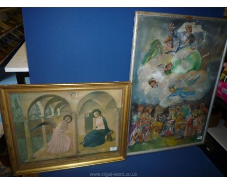 A large Lewis Geyer painting depicting a Religious stable scene, signed lower right 'Lewis Geyer, Blackburn 1960'; along with