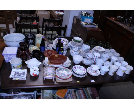 A quantity of various china including Royal Albert cup and saucer, various plates; three bottles of Jubilee ale; a pewter tan