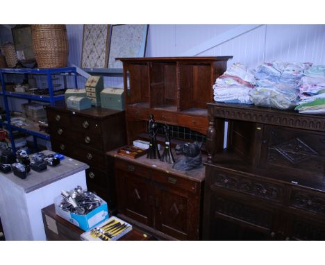 A pitch pine and tile backed dresser