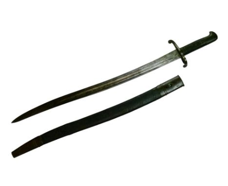 British Enfield 1856 pattern Yataghan sword bayonet, made by Alcosa of Solingen, with chequered black leather grips, recurved