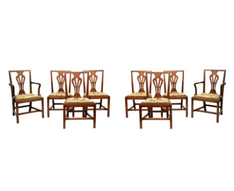 Set of eight 19th Century Country Chippendale mahogany dining chairs, comprising six standards and two elbow chairs or 'carve