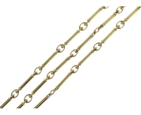 9ct gold baton link chain, to a box clasp with a safety catch, 83cm long, 37g gross   Condition: General light surface scratc