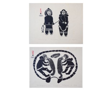 Two early 1960's period Canadian Inuit limited edition stone-cut prints, Cape Dorset, North West Territories, comprising Kiak