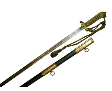 Victorian 1827 pattern Naval officer's sword, retailed by Gieves Ltd, Portsmouth, London, Edinburgh &amp; Devonport, the bras