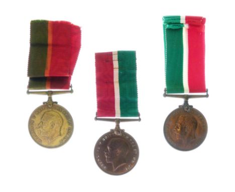 Three George V First World War Mercantile Marine Medals awarded to Marciel Caserez, Peter Munro and Robert Mackenzie, all wit