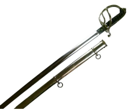 British 1821 pattern Light Cavalry officer's sword, with three bar steel plated basket hilt, wire bound shark skin covered gr