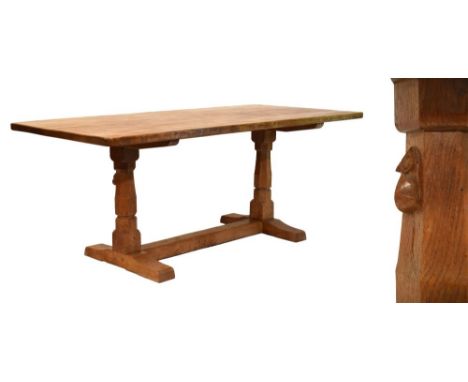 Workshop of Robert Thompson of Kilburn North Yorkshire - A Mouseman refectory-style dining table, circa 1960's, the adzed obl