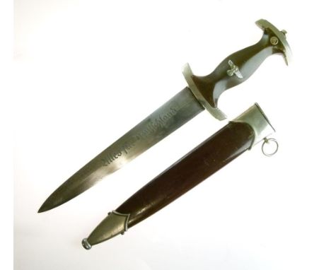 German Third Reich SA dagger, by Karl Grah, Solingen, Oligs, the cross guard having SA group mark 'WF Westfalen', brown woode